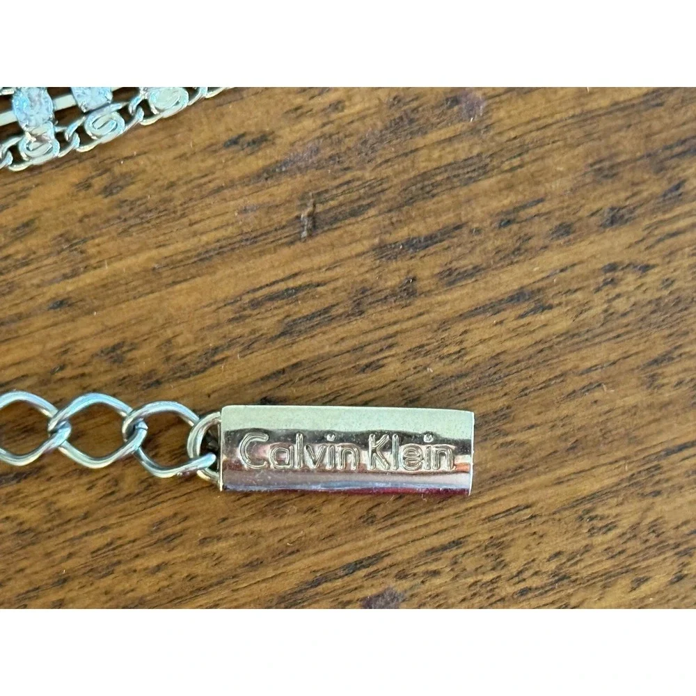 Calvin Klein two strands Chain +  rhinestones belt Silver Signed 30